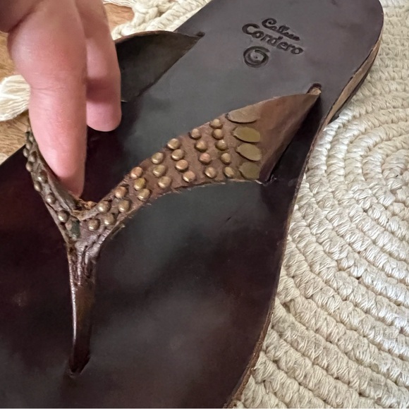 Calleen Cordero Brown Studded Thong Sandals Size 11 - Picture 9 of 12